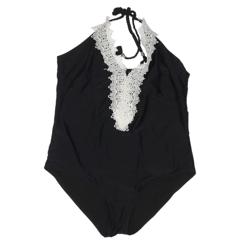 Fabulous Black One-Piece Lace Front Braided Halter Tie Swimsuit Women's XL